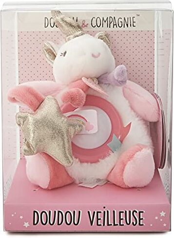 Doudou et Compagnie Peluche da notte a forma di unicorna Luce luminosa Grazioso scatola regalo 20 cm Rosa Lucie La Licorne-