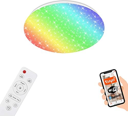 Briloner – Plafoniera LED soffitto smart, lampadario per il bagno IP44, WiFi, Bluetooth, RGB, controllo temperatura colore CCT, controllo vocale, Ø33cm.