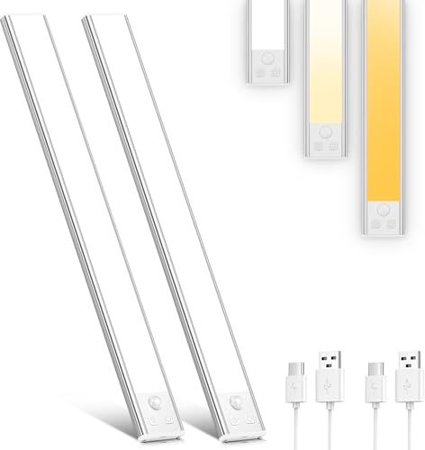 OUILA Luce Armadio LED con Sensore, 3 Temperature di Colore Luci led per Armadio Dimmerabile, USB-C Ricaricabile LED Armadio Senza Fili Luce Notturna Lampada Armadio per Cucina Guardaroba Armadi