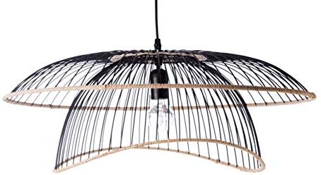 LUSSIOL Lampada Flore, sospensione metallo/rattan, 60 W, nero, ø 60 x H3 1 cm