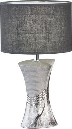 Fischer & Honsel Louis  Lampada da tavolo, colore: argento/grigio   paralume in tessuto grigio   altezza: 44,00 cm, diametro: 25,00 cm   con interruttore a filo   1 x E14 max. 25 Watt senza