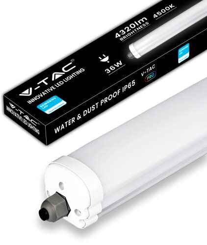 V-TAC Plafoniera LED Impermeabile 120 CM 36W con Chip Samsung Lampada forma a Tubo 4320 Lumen IP65 per Soffitto, Parete, Garage, Negozio 120LM/W Luce 4500K Bianca Naturale