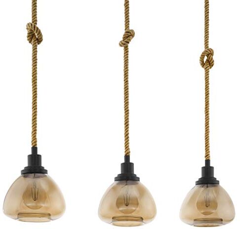 Eglo Rampside Lampada a Sospensione Vintage in Design Industriale, a 3 Punti Luce, Nero