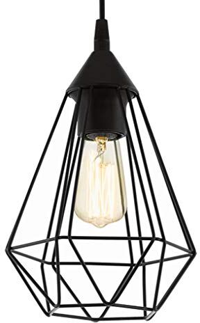 Eglo Lampada a sospensione Tarbes, lampada a sospensione a uno punto luce vintage, lampada a sospensione in stile retrò, acciaio, plastica, nero, E27, diametro di 17,5 cm