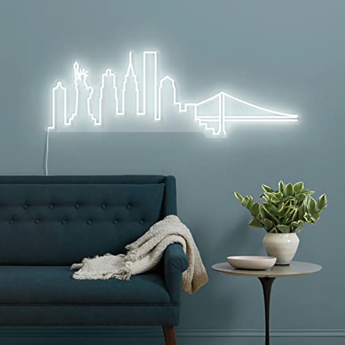 Insegna al Neon, Decorazioni Camera da Letto, Disegni LED da Parete, Insegna Luminosa Muro, Modello NYC Skyline, Dimensione Big, 110 x 42.3cm, CANDYSHOCK