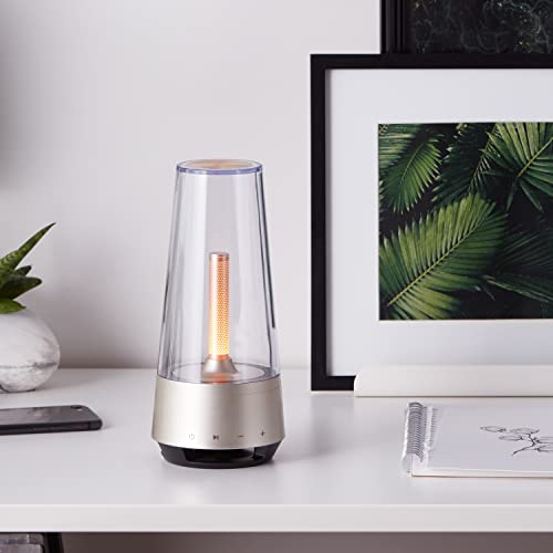 Brilliant Lampada da tavolo con altoparlante, funzionale lampada da tavolo a LED con altoparlante Bluetooth, altezza 21 cm, diametro 9,5 cm, batteria inclusa, metallo/vetro in grigio/trasparente