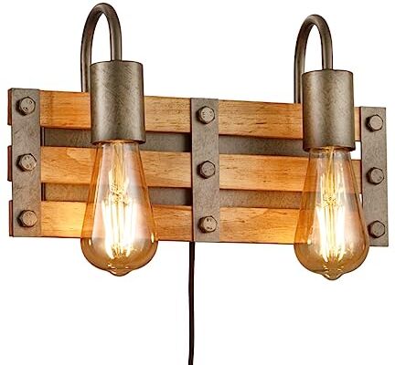 Trio , Applique, Khan 2xE27, max.28,0 W Legno naturale, color legno, Finitura: Metallo, nichel antico L:35,0cm, A:20,0cm, P:11,0cm Montaggio a parete,IP20,Senza illuminante,FLEXConnect