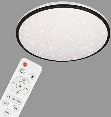 Briloner Leuchten Plafoniera a LED, lampada da soffitto dimmerabile, fantasia a stella, controllo temperatura colore, telecomando, funzione memoria, luce notturna, 48 watt, 4.400 Lumen, bianco-nero