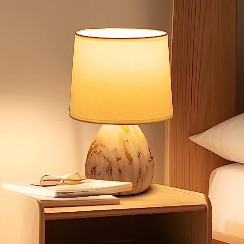 Aigostar Lampada da Tavolo in Ceramica, Moderna Lampada da Comodino con Paralume in Tessuto, Attacco E14, max.40W, Abat Jour da Comodino per Camera da Letto, Soggiorno (senza Lampadina) -H255mm