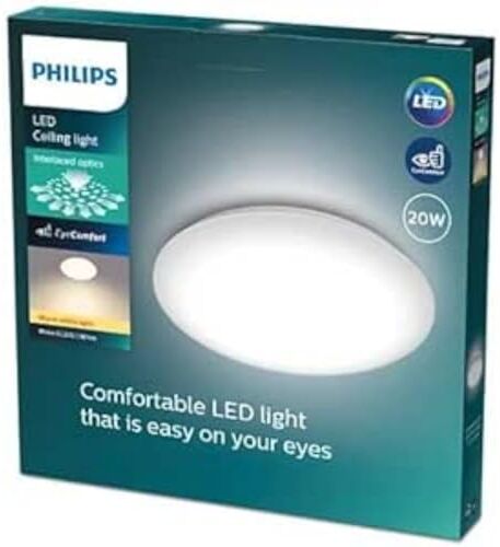 Philips LED Moire, Plafoniera Rotonda, Luce Bianca Calda, 20W, Bianco