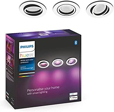 Philips White and Color Ambiance Centura, 3 Faretti ad Incasso Smart, Base Rotonda, Bluetooh, 3x6 W, Bianco