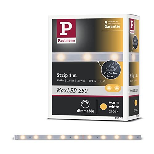 Paulmann 0  LED MaxLED 250 1m Bianco Caldo IP44 Protect Cover incl. 1 Striscia da 4 Watt Strip Fascia Luminosa 2700 K 4 W, Argento