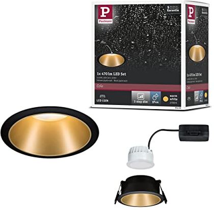 Paulmann Lampada LED Cole rotonda incl. 1 faretto da incasso dimmerabile da 6,5W nero, oro opaco spot da soffitto 2700K 6.5 W, 1 pezzo