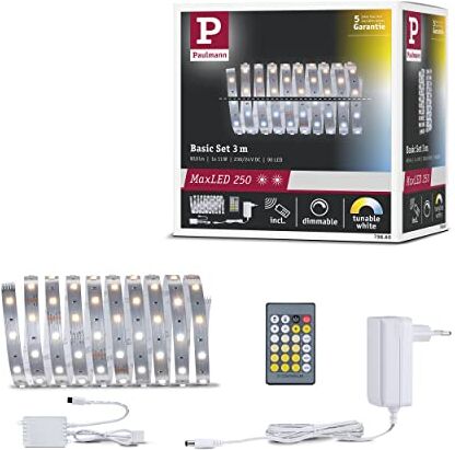 Paulmann Striscia LED MaxLED 250, 3 m, 11 W, 810 lm, 24 VA, dimmerabile, in plastica, 2700 K