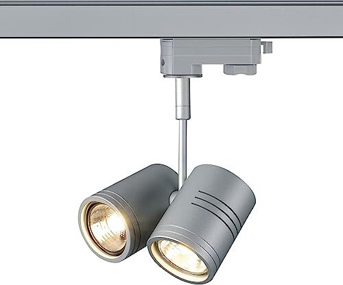 SLV trifase 2 LED, faretto a plafone, Sistema a binari, Illuminazione di Interni / GU10, BIMA Spot a Due lampade QPAR51 50W Grigio Argento