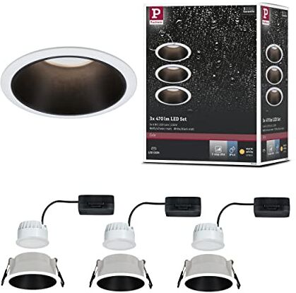 Paulmann Faretto da incasso a LED Cole rotondo con faretto da incasso dimmerabile 3x6 W bianco, nero opaco lampada da incasso in plastica, faretto da soffitto in alluminio zincato 2700K