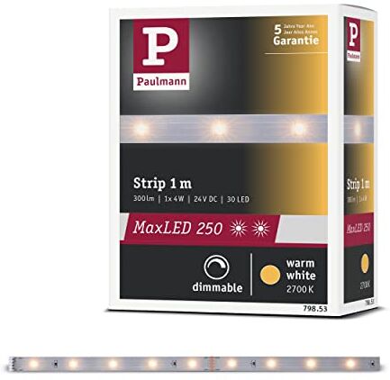 Paulmann 0  LED MaxLED 250 1m Bianco Caldo IP20 incl. 1 Striscia da 4 Watt Strip Fascia Luminosa 2700 K 4 W, Banda