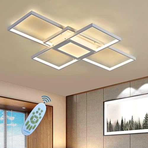 SXLXQM Lampadario Soggiorno LED Dimmerabile Moderna, Plafoniera LED Soffitto Rettangolare 118W 10620 lumen, Lampadario Soggiorno a Sospensione Grande 3000K-6000K, per Soggiorno, Camera da Letto