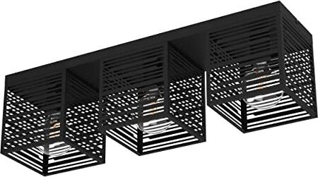 Eglo Piedritas, lampada da soffitto rettangolare in acciaio nero, luce da soggiorno con trama filata in metallo, illuminazione da soffitto per soggiorno, E27, 73 x 18 cm