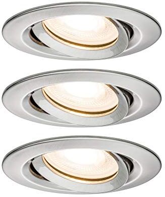 Paulmann 92900 Faretto da incasso a LED Nova Plus IP65 rotondo orientabile 3x7W dimmerabile GU10 faretto in ferro spazzolato set di 3 faretti da incasso 2700K