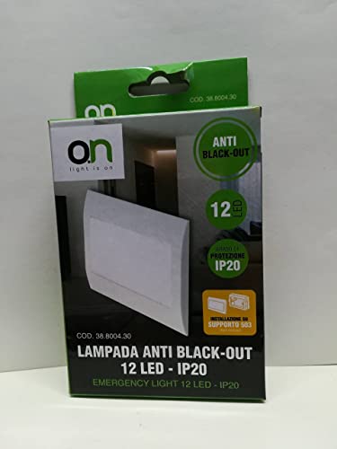 Electronic Megastore O.N Lampada a LED anti black-out, faretto 2W 160 lumen, luce fredda 6500K, lampada da incasso, installazione su supporto 503, luce d'emergenza 12 LED, IP20