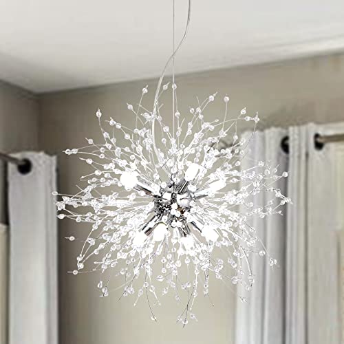 LynPon Lampadario Camera da Letto Moderno Luxury Soggiorno Sputnik 8 Luci Lampadari a Sospensione Cromato Argento del Fuoco D'artificio per Salotto, Cucina, Sala, Diametro 15,7''