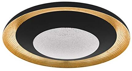 Eglo Canicosa 2 Plafoniera LED da parete a 2 luci in metallo battuto, plastica nera, oro, variazione temperatura colore (caldo-freddo), luce notturna, dimmerabile, telecomando, diametro 49,5 cm