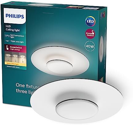 Philips LED Garnet SceneSwitch, Plafoniera Rotonda, Luce Calda, Dimmer a Fasi, 40W, Bianco