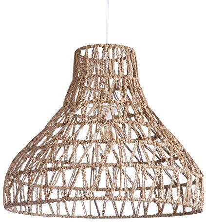 LUSSIOL Lampada Satna, sospensione in rattan, 60 W, bianco, ø 49 x H 42 cm