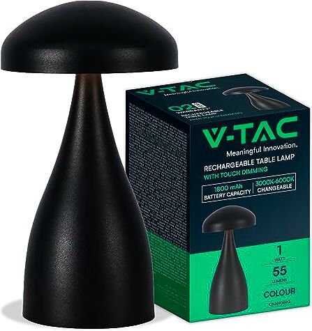 V-TAC Lampada da Tavolo senza Fili LED Dimmerabile in Metallo – Lampada Nera Wireless per Uso Interno da Casa o Ristorante – Design Elegante – Luce Calda, Fredda, Naturale 3 in 1