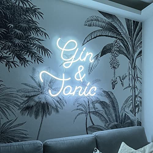 Insegna al Neon, Decorazioni Camera da Letto, Disegni LED da Parete, Insegna Luminosa Muro, Modello Gin & Tonic, Dimensione Medium, 80 x 79.7cm, CANDYSHOCK