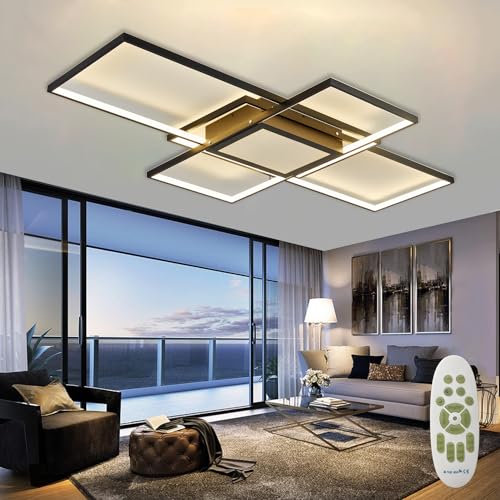 SXLXQM Lampadario Soggiorno LED Dimmerabile Moderna, Plafoniera LED Soffitto Rettangolare 82W 7380 lumen, Lampadario Soggiorno a Sospensione Grande 3000K-6000K, per Soggiorno, Camera da Letto