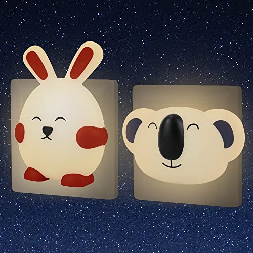 Annmore Luce Notturna Bambini da Presa con Sensore Crepuscolare, 2 Pezzi Lampada Notte Animali Carino, Accessori Camera da Letto Ragazzi, LED Lucina Neonato Allattamento da Parete, Idee Regalo Bambino