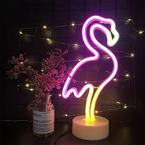 ENUOLI LED Flamingo Neon firma Flamingo Al Neon Lights LED Segno di luce al neon con supporto Base Battery/USB Light Light Up Sign Segni da comodino Lampade al neon per la decorazione domestica