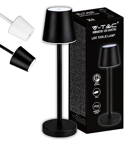 V-TAC Lampada da Tavolo senza Fili LED Dimmerabile con Comandi Touch – Lampada Nera Wireless Uso Interno IP20 da Casa o Ristorante – Batteria 4000 mAh – Luce Bianca Calda