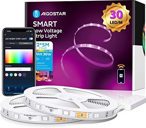 Aigostar Striscia LED Smart 10 Metri, Luci Led RGB con Telecomando, Strisce Led WiFi Compatibile con Alexa e Google Assistant, Sync Musicale DIY, per Decorare La Casa Camera Da Letto Party Bar