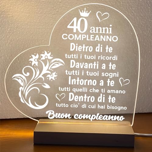 Generic Lampada led personalizzata in plexiglass, Luce notturna decorativa, Lampada notturna a led, base in legno e cavo usb. IDEA REGALO, MAMMA, Papà, NONNA,NONNI, (40 ANNI BUON COMPLEANNO)