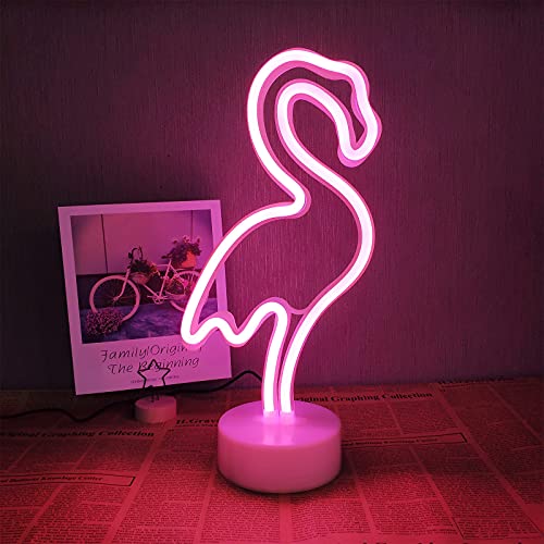 ENUOLI Flamingo Al Neon Light LED Flamingo Shaped Segni al neon Segni leggeri con supporto Base Tavolo decorazione lampada notturna con batteria alimentata/USB luci al neon per bambini in camera pe