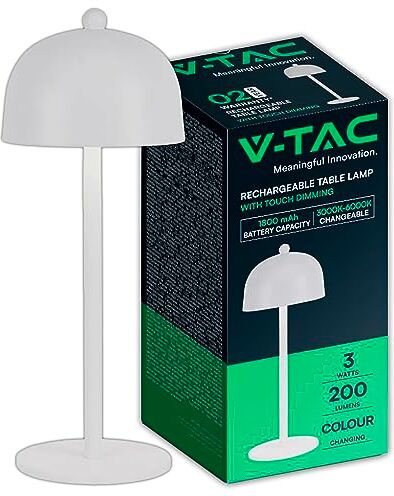 V-TAC Lampada da Tavolo senza Fili LED Dimmerabile in Metallo – Lampada Binaca Wireless per Uso Interno da Casa o Ristorante – Design Elegante – Luce Calda, Fredda, Naturale 3 in 1