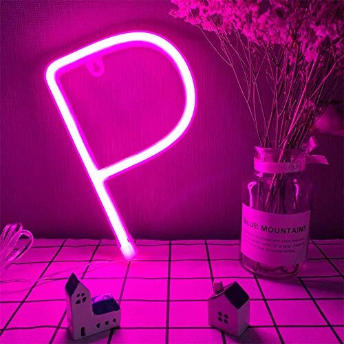 ENUOLI Pink P al neon Lettere Led Led Lettera segni USB/Batteria Luci a batteria LED Alfabeto Segno Marquee Lettera Decor Luci notturne per Birthday Anniversary Bar Regali di Natale Decorazione di Natale