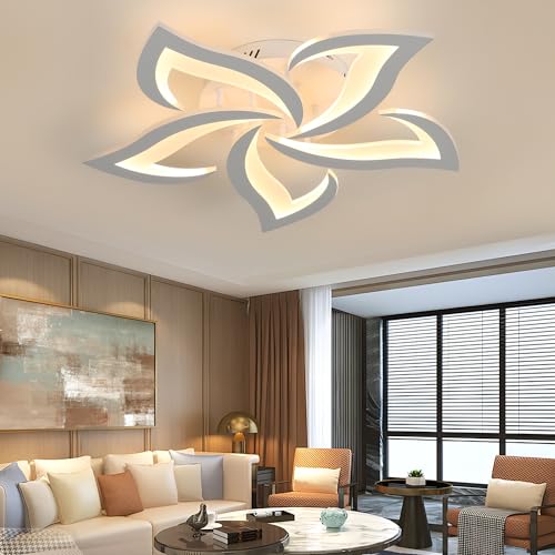 Comely Lampadario LED Soffitto Moderno, 60cm 60W 6750LM Plafoniera LED Soffitto, Fiore Moderna Acrilico Lampada da Soffitto per Camera da Letto, Soggiorno, luce bianca calda 3000K, Bianco