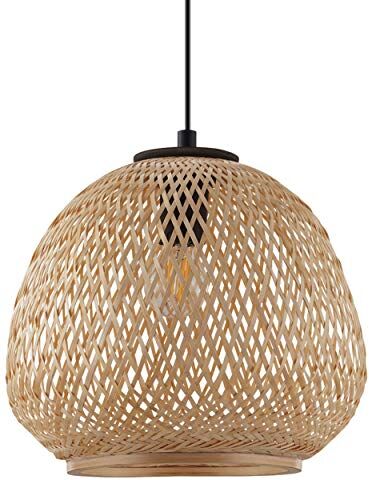 Eglo Dembleby Lampadario, lampada a 1 luce vintage, natura, stile hygge, lampada a sospensione in vimini, lampada da tavolo, lampadario da soggiorno marrone chiaro, acciaio, attacco E27