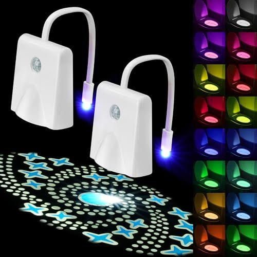 HOTUT luce LED WC LED Lampada Notturne Igienici, 2 PCS Luce Notturna a LED per WC con Sensore di Movimento, WC Luce Notturna 16 Colori Che Cambiano USB Ricaricabile, WC Led Luce per Bagno e Toilette