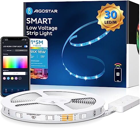 Aigostar Striscia LED Smart 5 Metri, Luci Led RGB con Telecomando, Strisce Led WiFi Compatibile con Alexa e Google Assistant, Sync Musicale DIY, per Decorare La Casa Camera Da Letto Party Bar