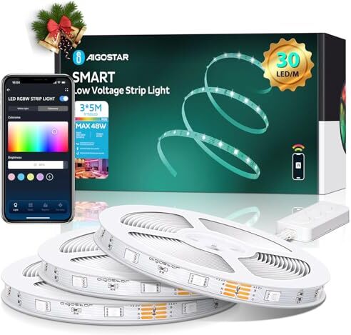 Aigostar Striscia LED Smart 15 Metri, Luci Led RGB con Telecomando, Strisce Led WiFi Compatibile con Alexa e Google Assistant, Sync Musicale DIY, per Decorare La Casa Camera Da Letto Party Bar