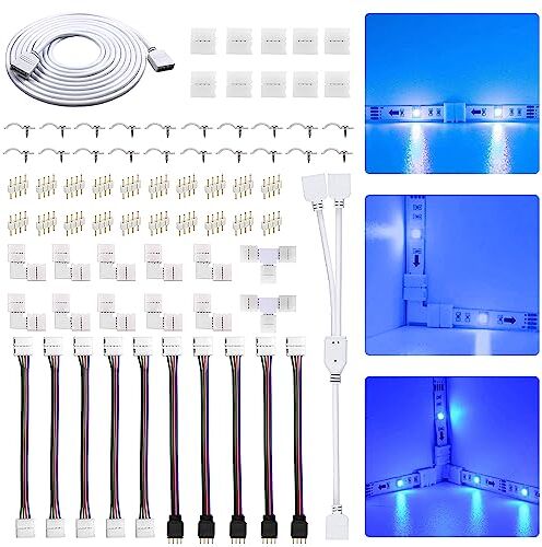 OTTYMO Kit di Connettori Strisce LED 4 Pin Connettori per Strisce LED RGB Set di Accessori di Estensione Striscia Saldare Striscia led RGB per Striscia LED RGB 5050 a 4 Pin da 10 mm