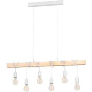 Eglo Lampada a sospensione Townshend, Lampadario sospeso vintage a sei luci dal design industriale, Lampada sospesa retrò in acciaio e legno, bianco, marrone, E27, certificazione FSC Eglo Lampada a sospensione Townshend, Lampadario sospeso vintage a sei luci dal design industriale, Lampada sospesa retrò in acciaio e legno, bianco, marrone, E27, certificazione FSC
