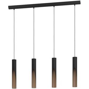 Eglo Barbotto Lampada LED a sospensione a 4 luci, da appendere sopra il tavolo da pranzo con illuminazione indiretta, in metallo nero e aspetto in legno, GU10, luce bianca calda, certificazione FSC Eglo Barbotto Lampada LED a sospensione a 4 luci, da appendere sopra il tavolo da pranzo con illuminazione indiretta, in metallo nero e aspetto in legno, GU10, luce bianca calda, certificazione FSC
