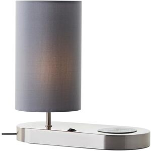 Brilliant Moderna lampada da tavolo con supporto ribaltabile integrato, ricarica wireless tramite vassoio di ricarica a induzione e paralume in tessuto grigio, ideale per comodini e scrivanie Brilliant Moderna lampada da tavolo con supporto ribaltabile integrato, ricarica wireless tramite vassoio di ricarica a induzione e paralume in tessuto grigio, ideale per comodini e scrivanie