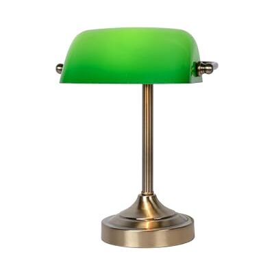 LUCIDE 17504/01/03 Banker Lampada da tavolo con paralume in vetro, E14, colore: Verde LUCIDE 17504/01/03 Banker Lampada da tavolo con paralume in vetro, E14, colore: Verde